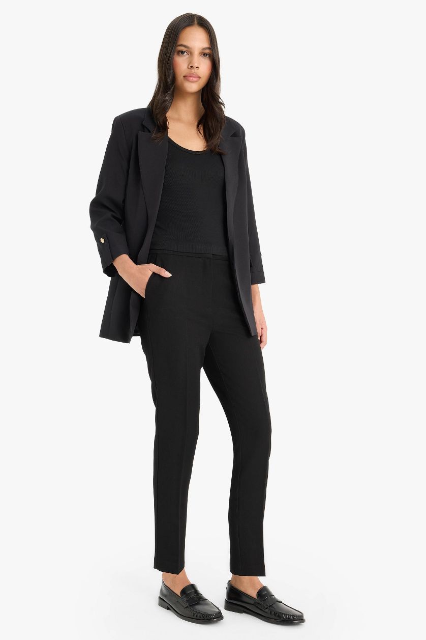 WOMAN Black Double Pocket High Waist Straight Leg Trousers