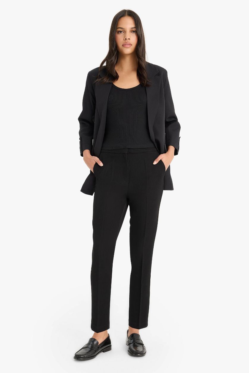 WOMAN Black Double Pocket High Waist Straight Leg Trousers