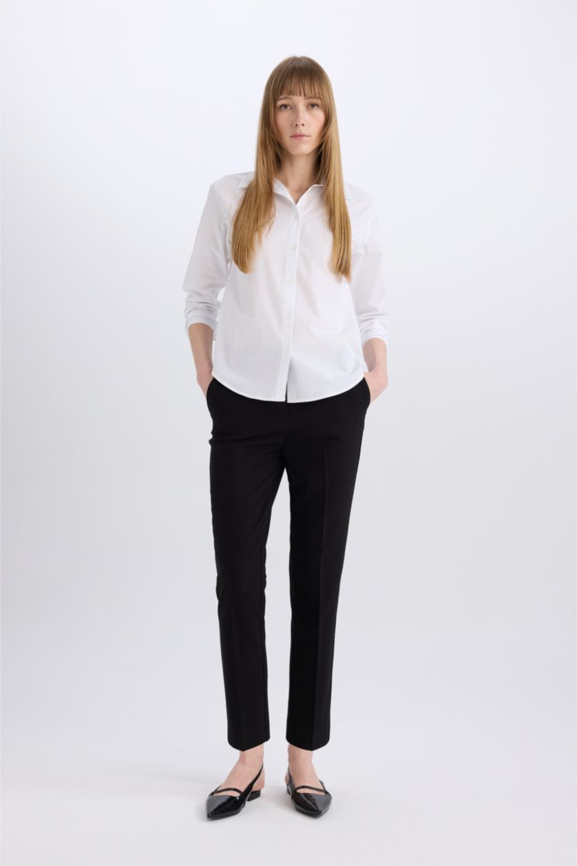 Woman Black Regular Hem Double Pocket Trousers