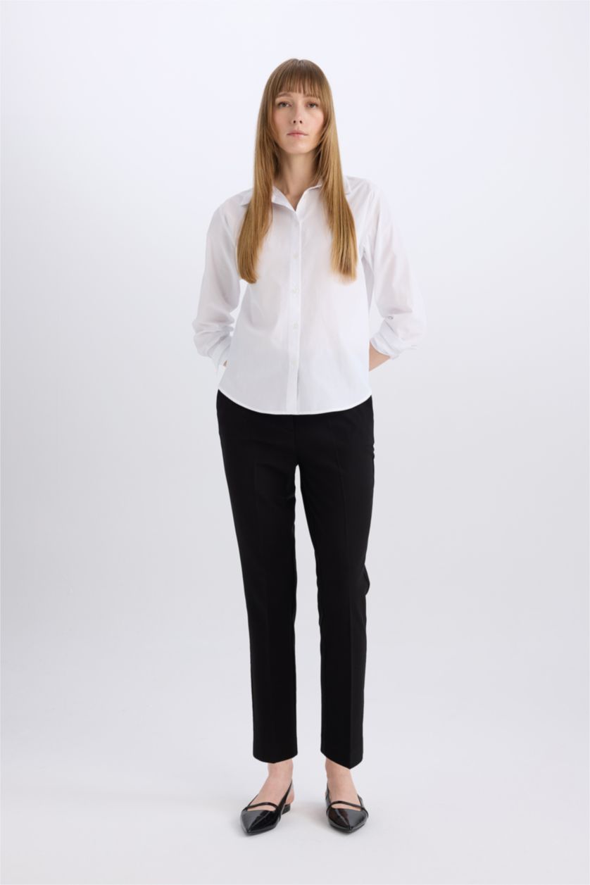 Woman Black Regular Hem Double Pocket Trousers