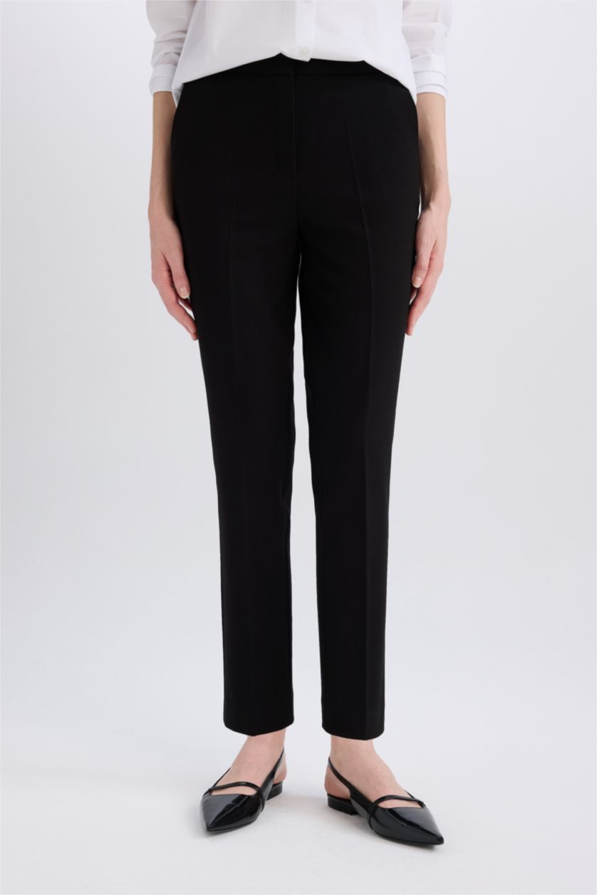 Woman Black Regular Hem Double Pocket Trousers