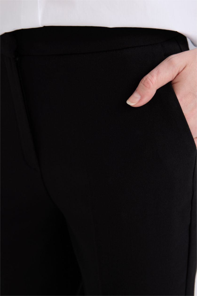 Woman Black Regular Hem Double Pocket Trousers