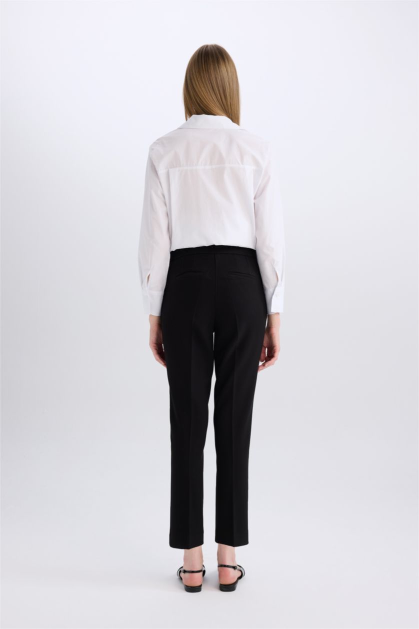 Woman Black Regular Hem Double Pocket Trousers