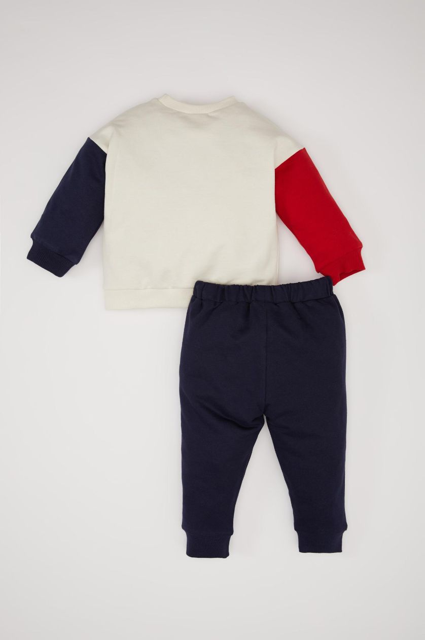 طفل صغير كحلي طقم بيبي اولادي سويت شيرت وسويت بانتس بطبعة شعار قصة عادية - قطعتين