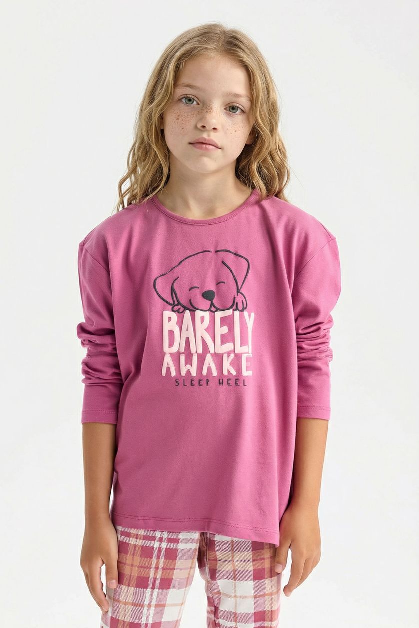 FILLES Bordeaux Pyjama pour Fille Top imprimé à manches longues et Bas à taille élastique