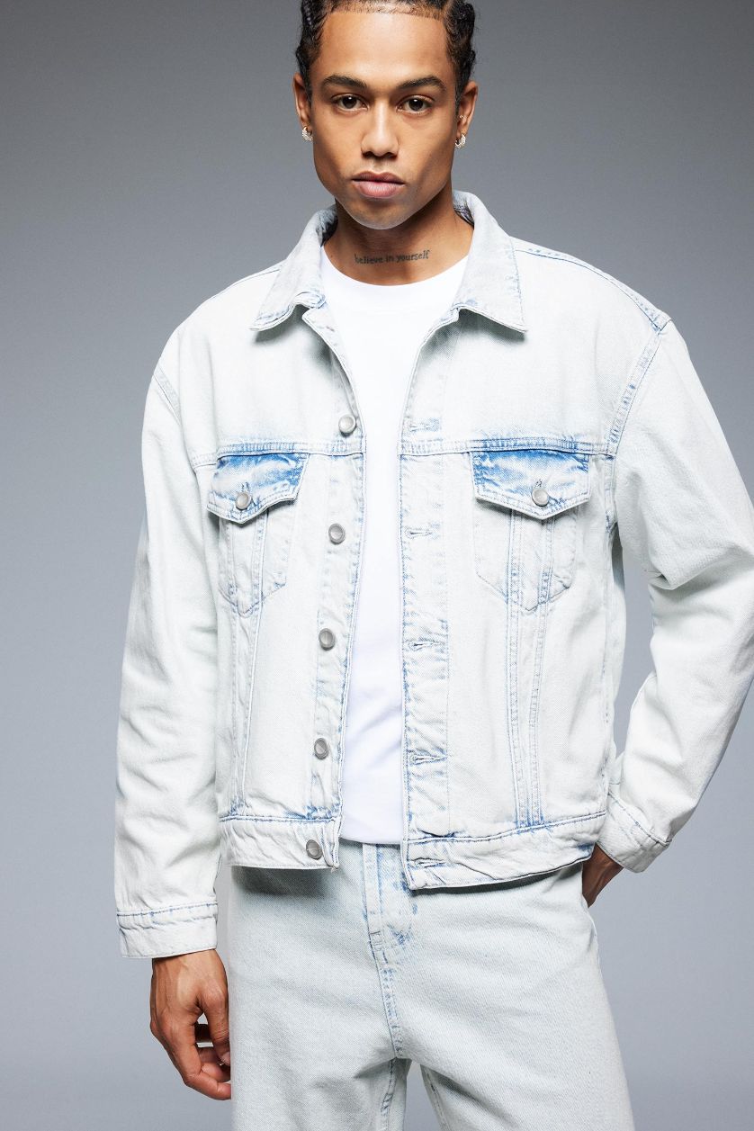 Erkek Buz Mavi %100 Pamuk Oversize Geniş Kalıp Mevsimlik Baharlık  Denim Ceket