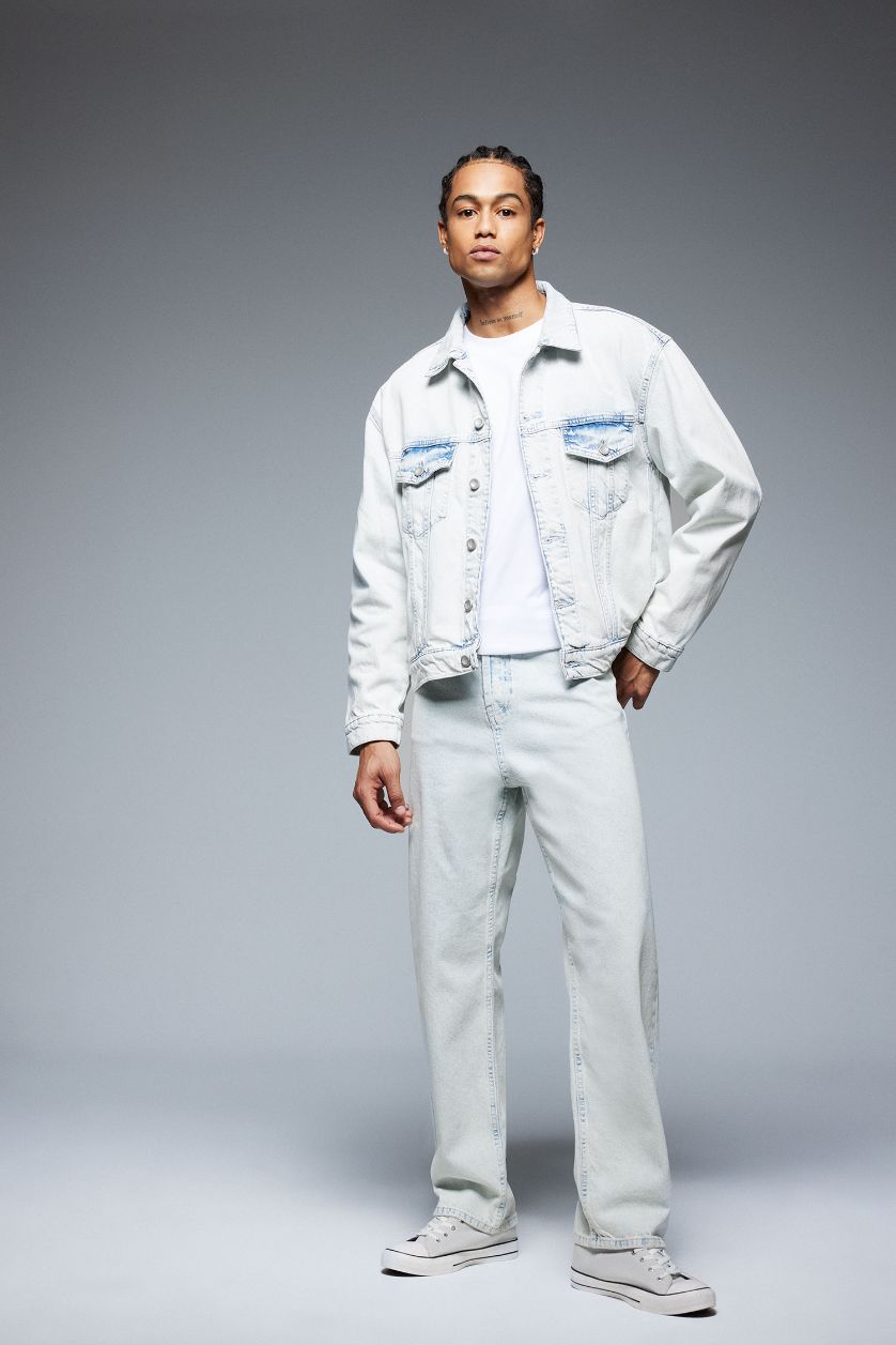 Erkek Buz Mavi %100 Pamuk Oversize Geniş Kalıp Mevsimlik Baharlık  Denim Ceket