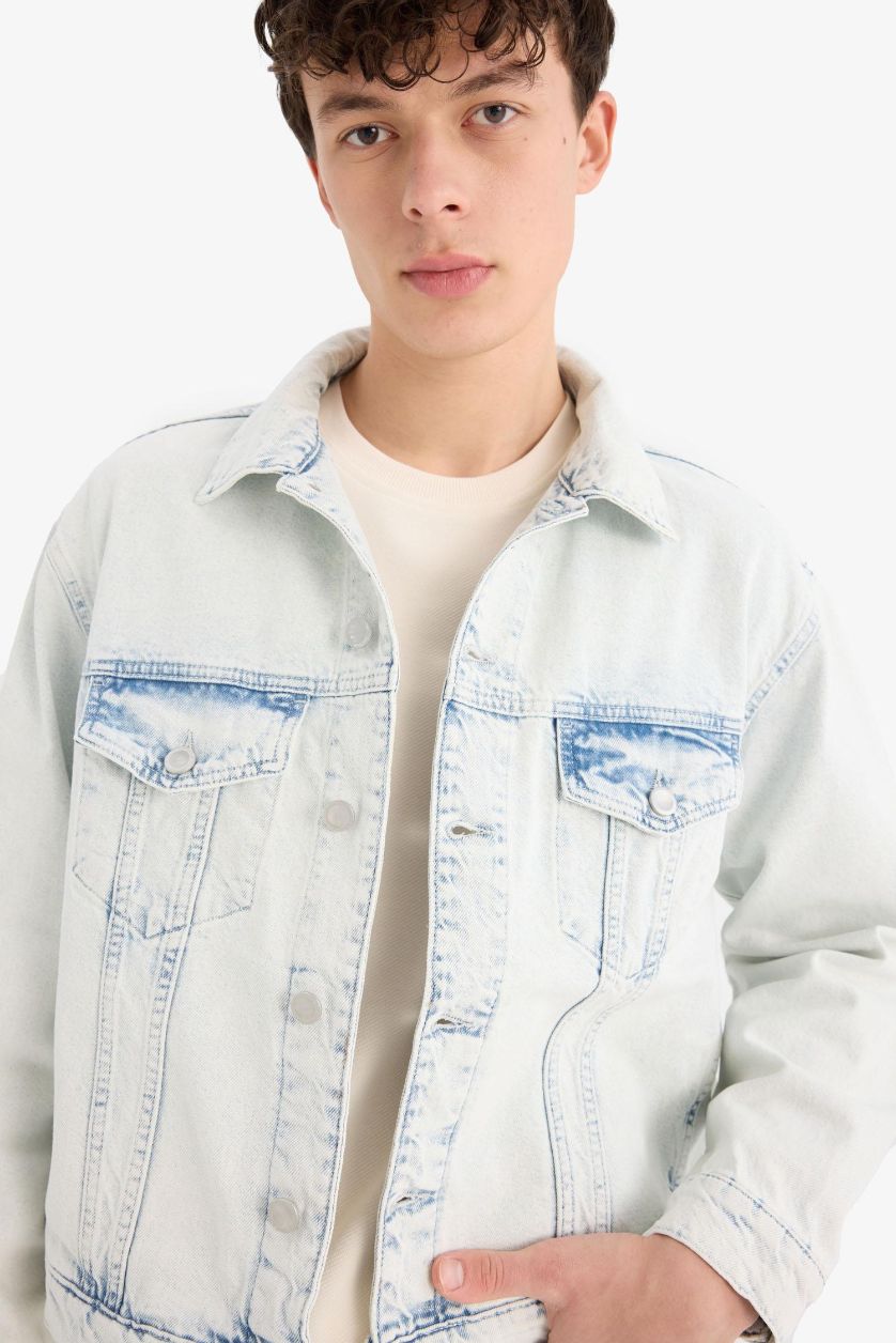 Erkek Buz Mavi %100 Pamuk Oversize Geniş Kalıp Mevsimlik Baharlık  Denim Ceket