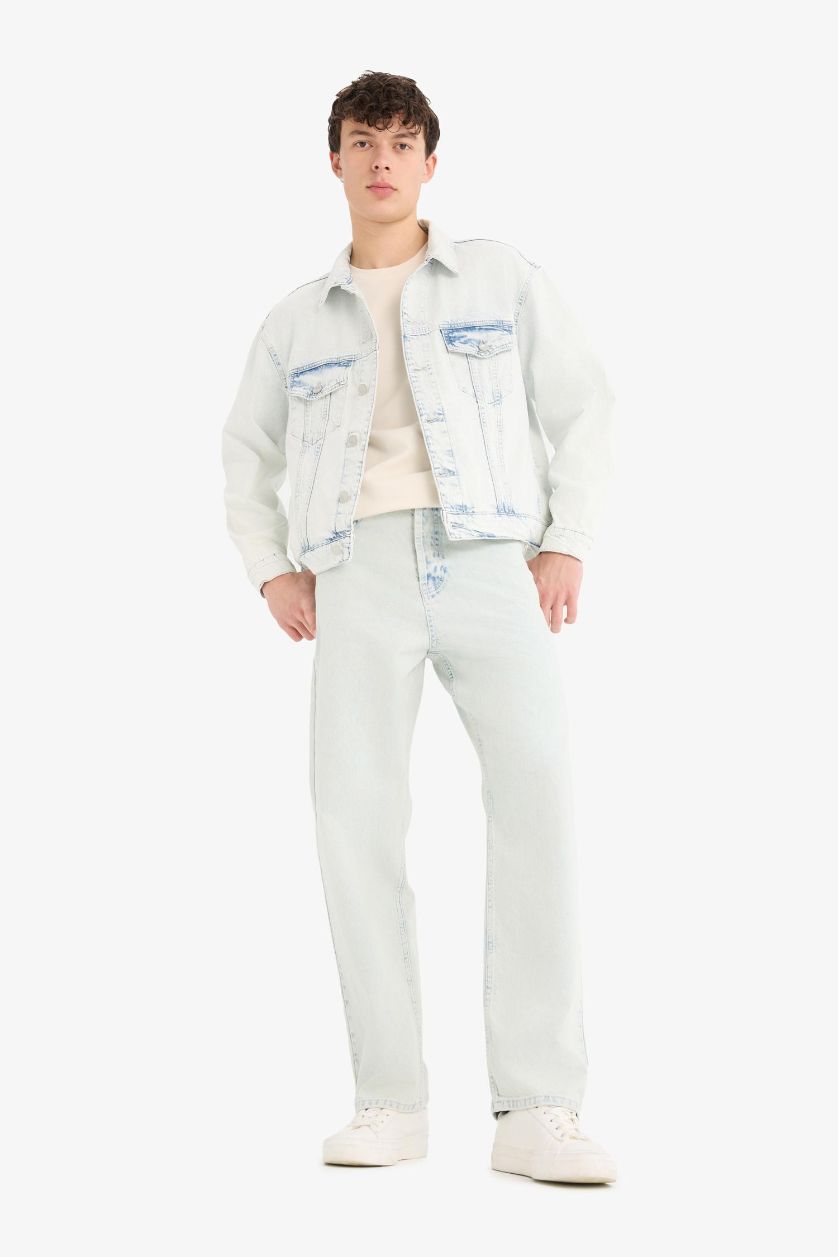 Erkek Buz Mavi %100 Pamuk Oversize Geniş Kalıp Mevsimlik Baharlık  Denim Ceket