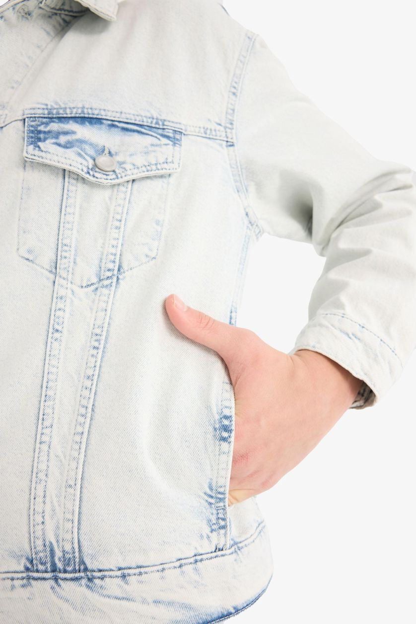 Erkek Buz Mavi %100 Pamuk Oversize Geniş Kalıp Mevsimlik Baharlık  Denim Ceket