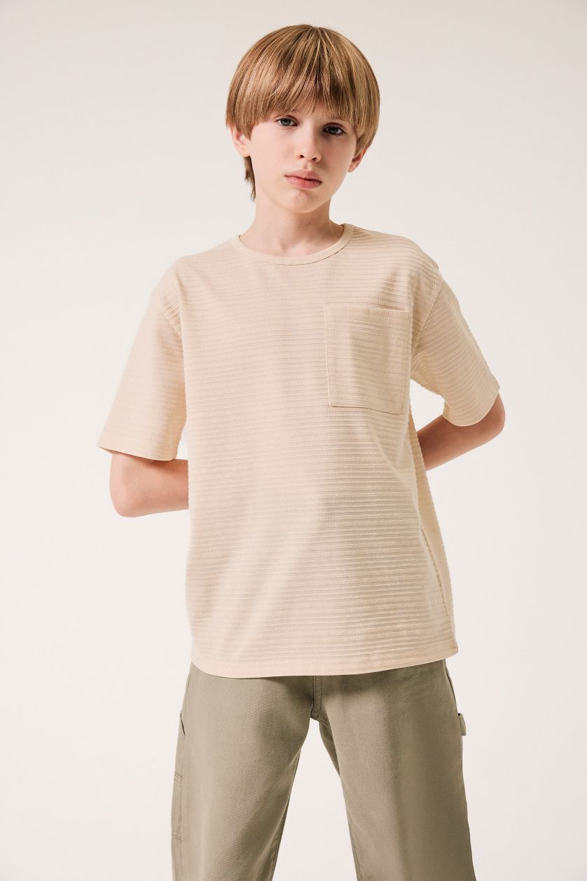 Erkek Çocuk - Genç Erkek Ekru Bisiklet Yaka Kısa Kollu Tişört Erkek Çocuk