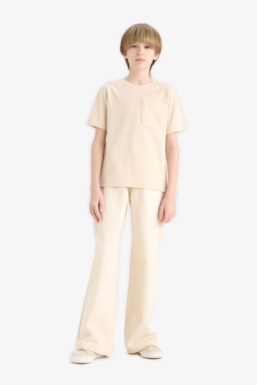 Erkek Çocuk - Genç Erkek Ekru Bisiklet Yaka Kısa Kollu Tişört Erkek Çocuk