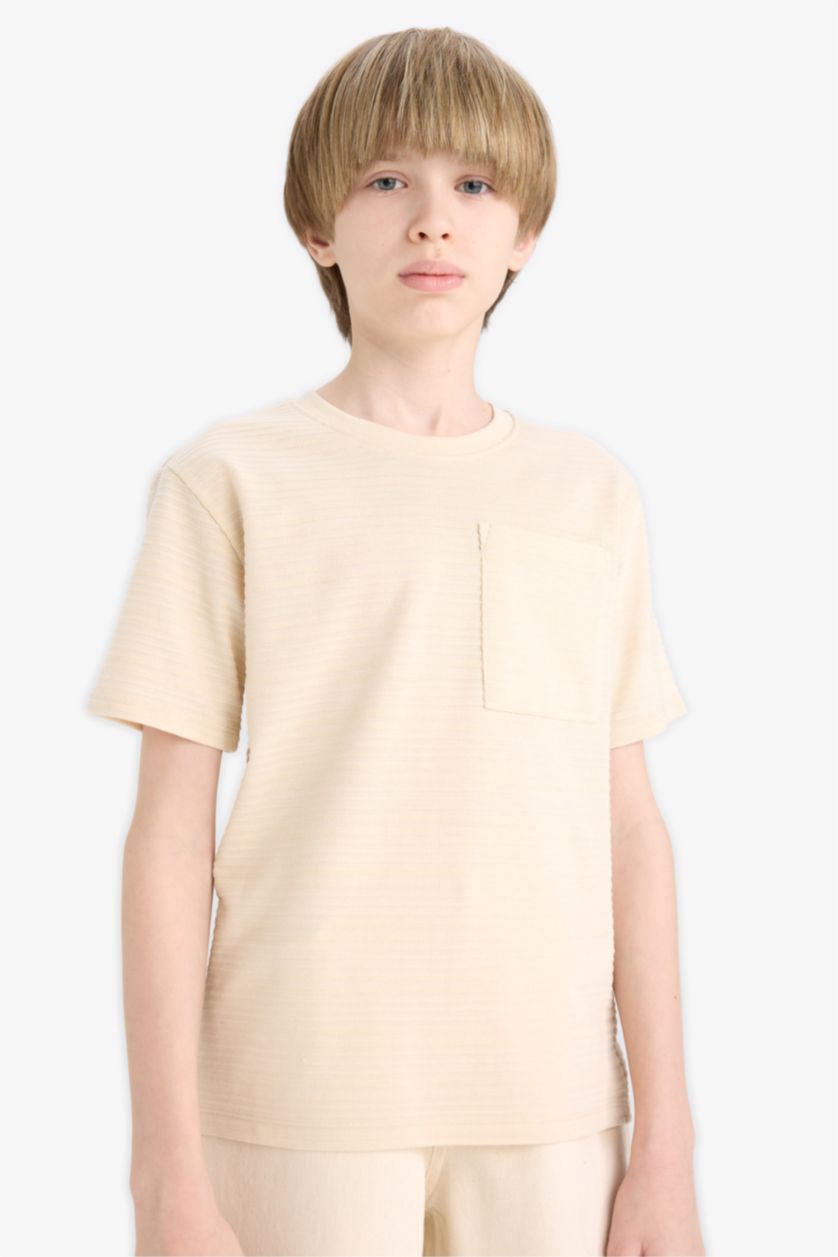 Erkek Çocuk - Genç Erkek Ekru Bisiklet Yaka Kısa Kollu Tişört Erkek Çocuk