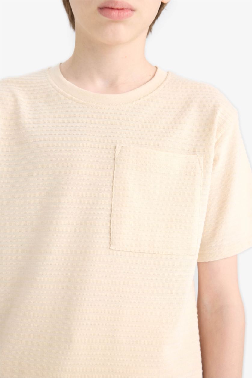 Erkek Çocuk - Genç Erkek Ekru Bisiklet Yaka Kısa Kollu Tişört Erkek Çocuk