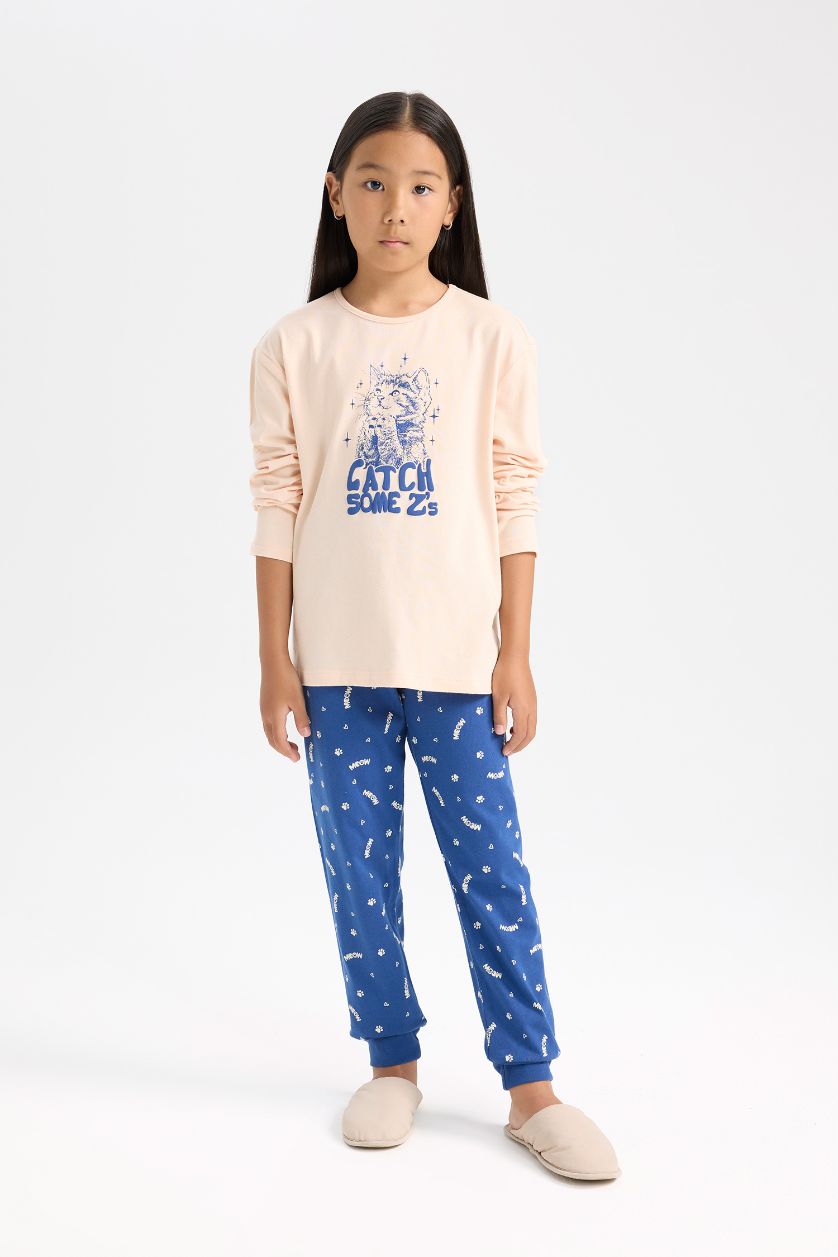 FILLES Rose Clair Pyjama pour Fille Top imprimé à manches longues et Bas à taille élastique