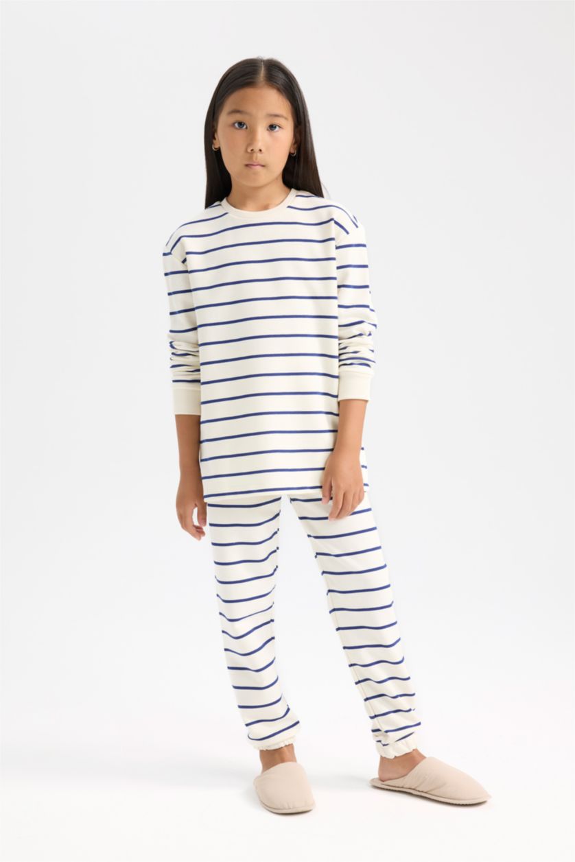 GIRLS & TEENS Ecru Girl Striped Top Bottom 2 Piece Pyjamas Set
