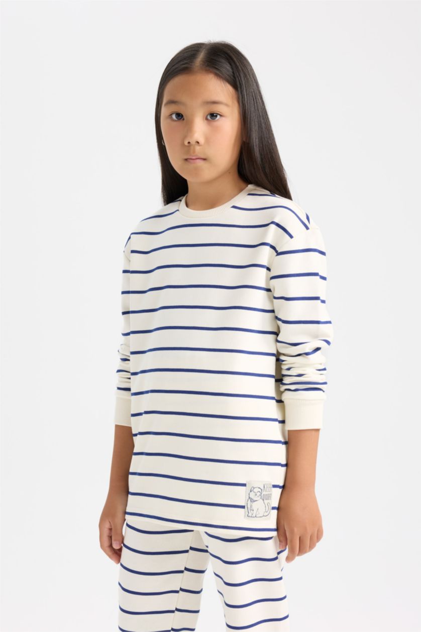 GIRLS & TEENS Ecru Girl Striped Top Bottom 2 Piece Pyjamas Set