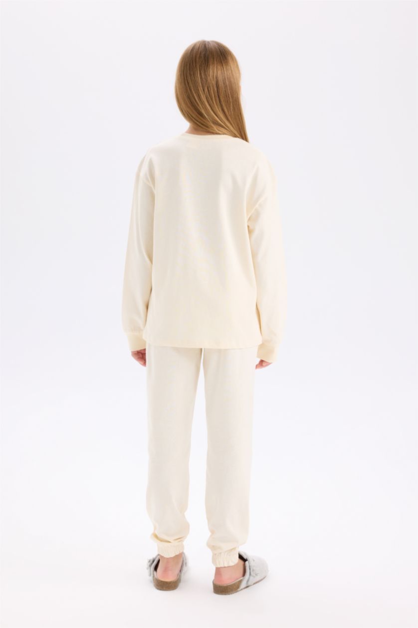 GIRLS & TEENS Ecru Girl Disney Mickey & Minnie Top Bottom 2 Piece Pajama Set