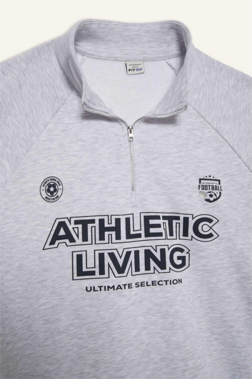 Woman Grey Melange DeFactoFit Oversize Fit Slogan Printed Sports Sweatshirt