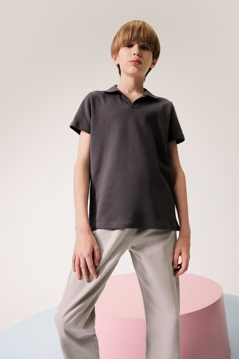 Erkek Çocuk - Genç Erkek Antrasit Apaş Yaka Kısa Kollu Tişört Erkek Çocuk