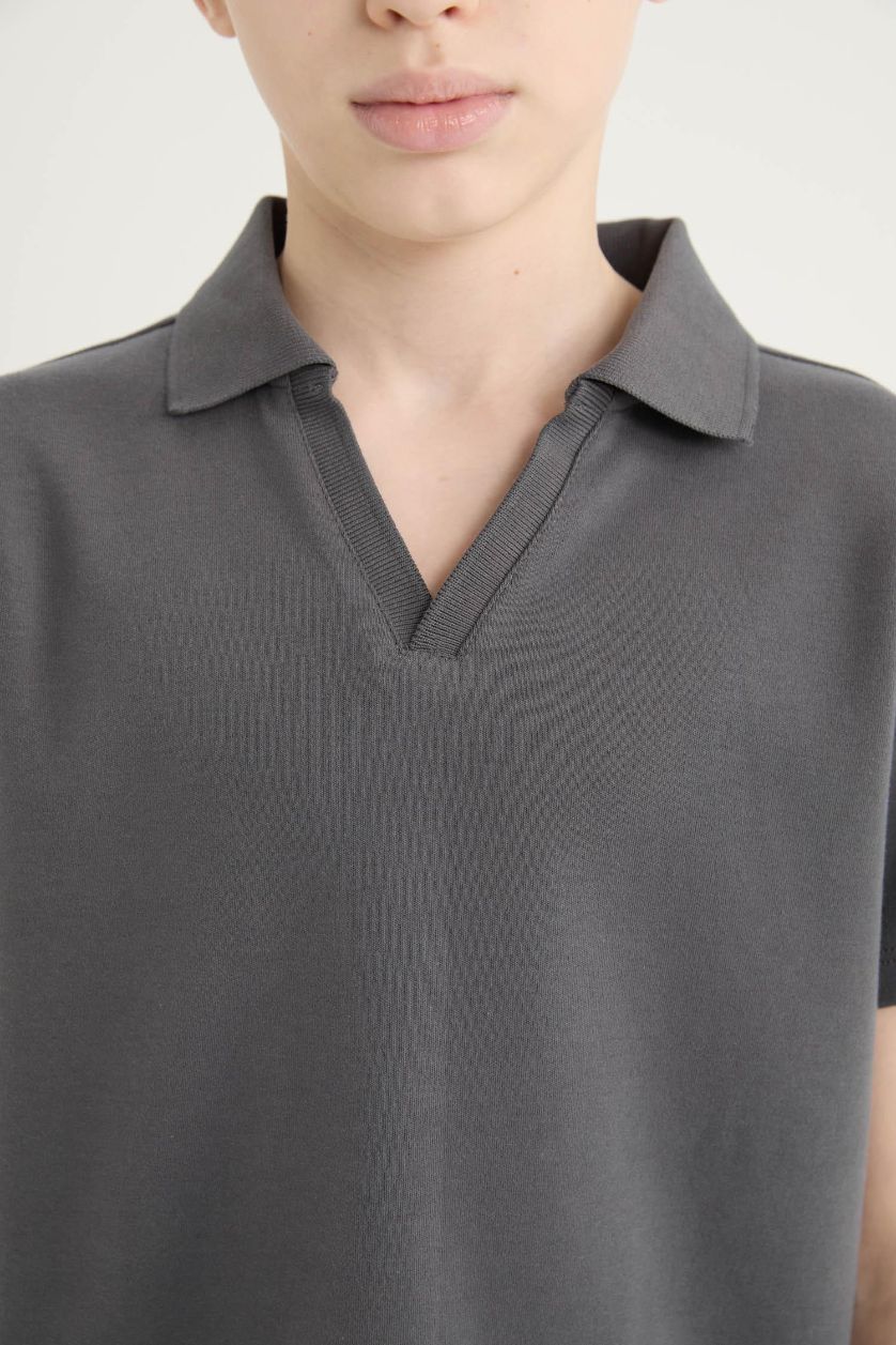 Erkek Çocuk - Genç Erkek Antrasit Apaş Yaka Kısa Kollu Tişört Erkek Çocuk