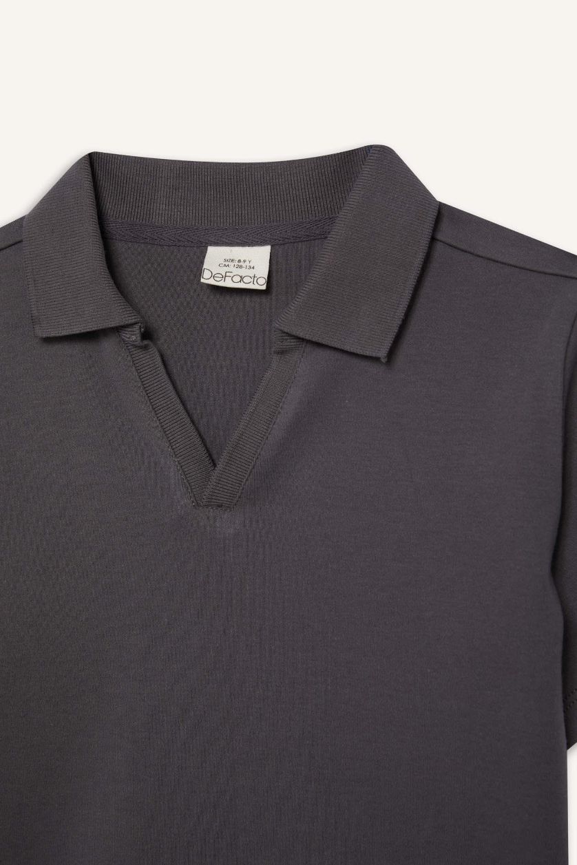 Erkek Çocuk - Genç Erkek Antrasit Apaş Yaka Kısa Kollu Tişört Erkek Çocuk