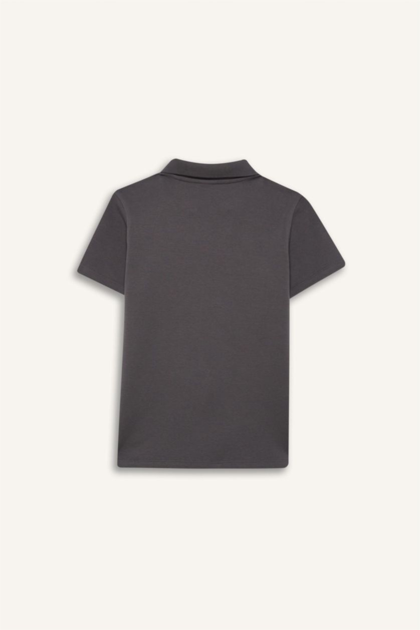 Erkek Çocuk - Genç Erkek Antrasit Apaş Yaka Kısa Kollu Tişört Erkek Çocuk