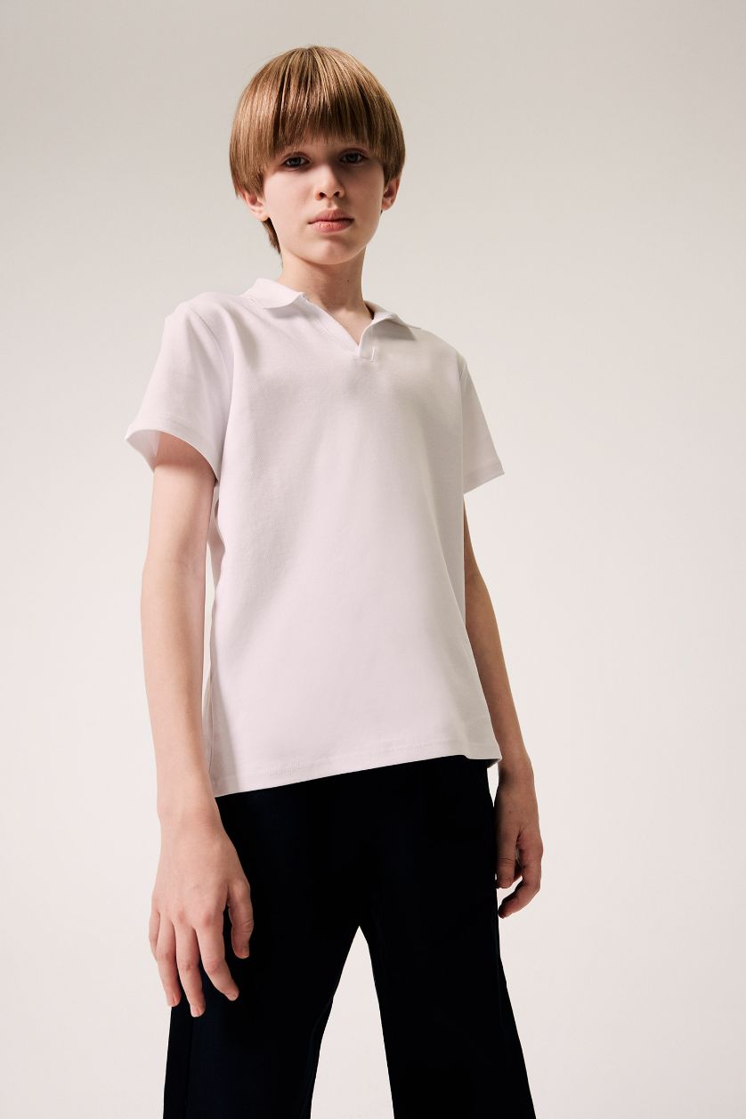 Erkek Çocuk - Genç Erkek Beyaz Apaş Yaka Kısa Kollu Tişört Erkek Çocuk