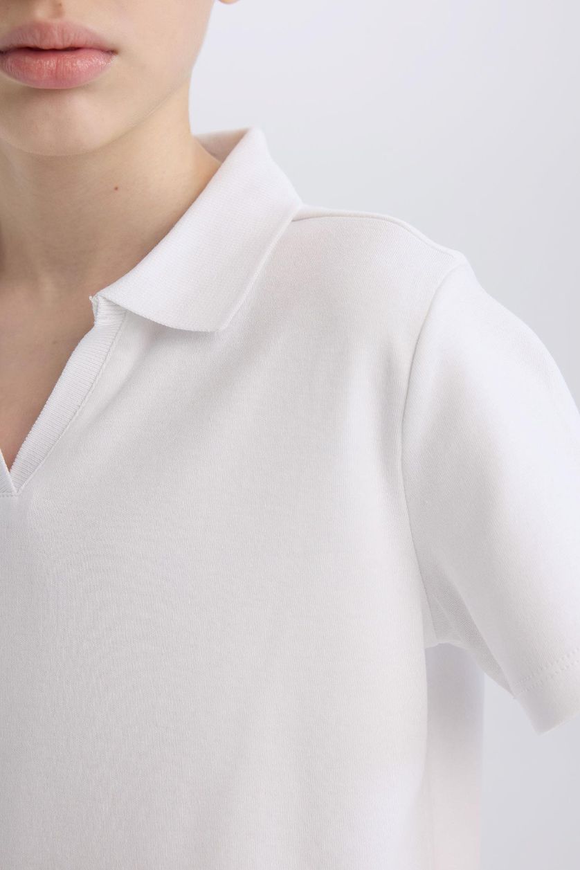 Erkek Çocuk - Genç Erkek Beyaz Apaş Yaka Kısa Kollu Tişört Erkek Çocuk