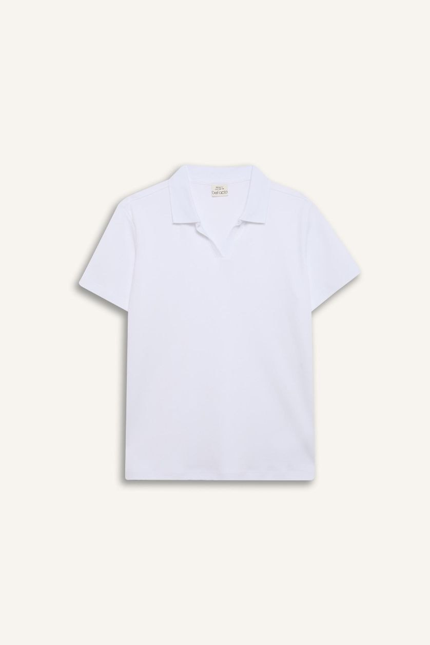 Erkek Çocuk - Genç Erkek Beyaz Apaş Yaka Kısa Kollu Tişört Erkek Çocuk