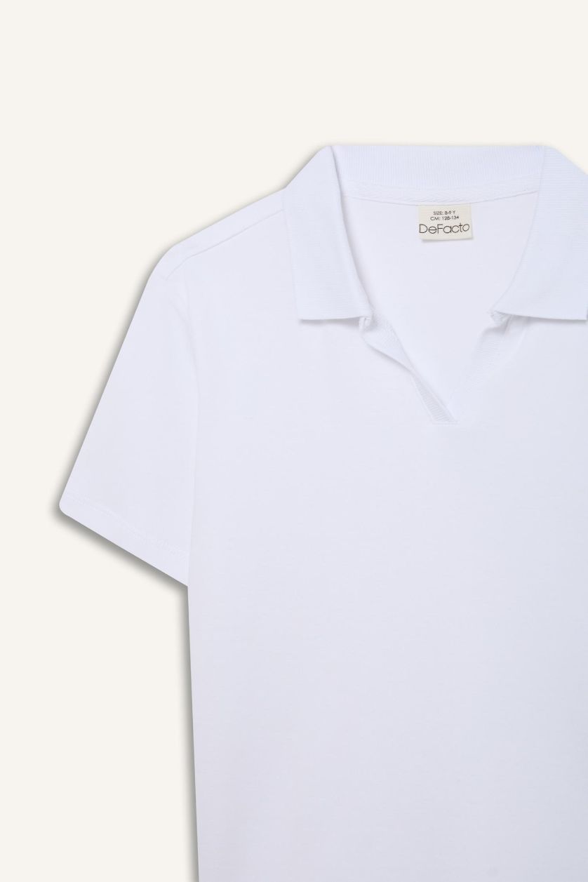 Erkek Çocuk - Genç Erkek Beyaz Apaş Yaka Kısa Kollu Tişört Erkek Çocuk