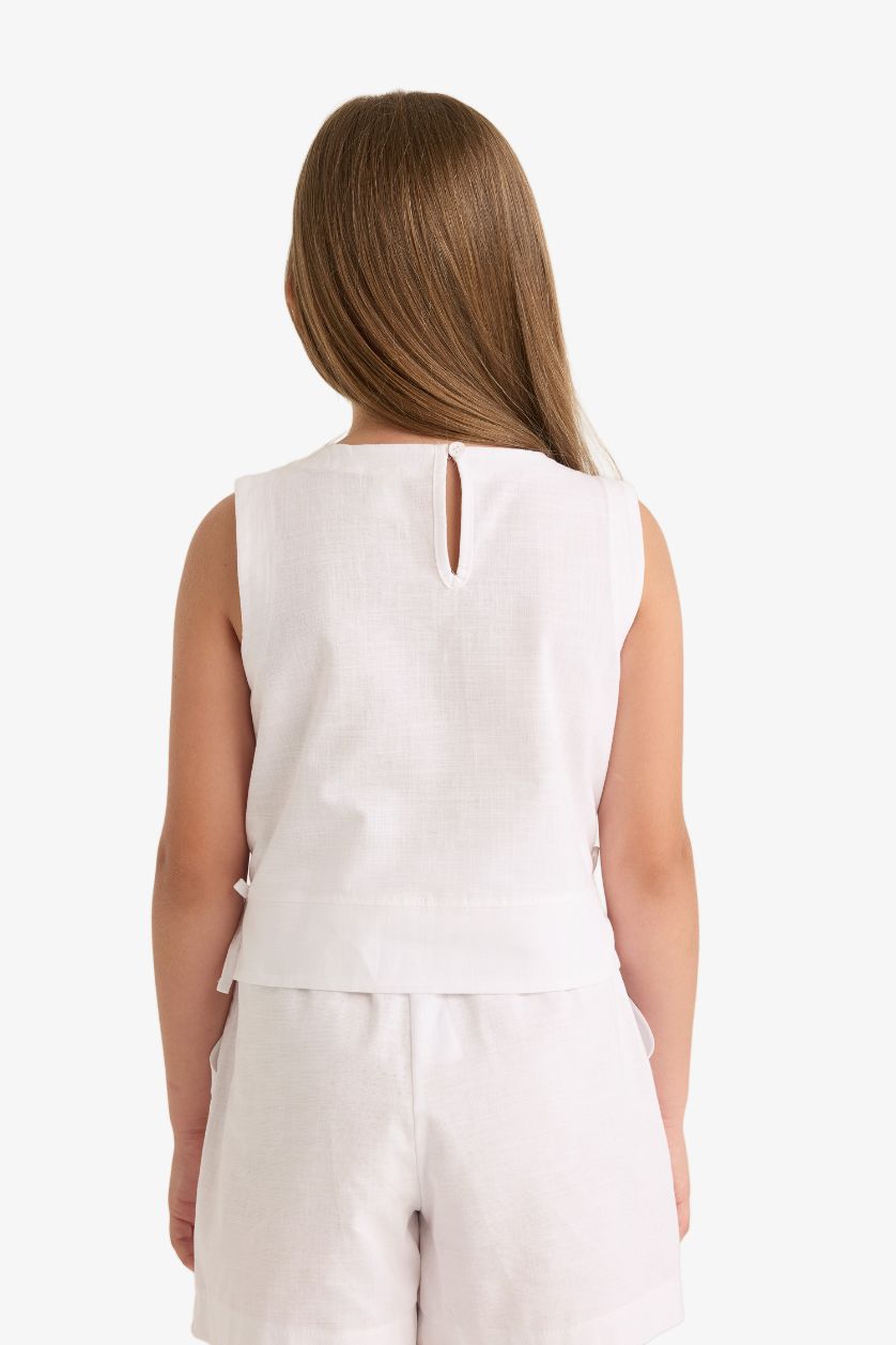 Kız Çocuk - Genç Kız Beyaz Kolsuz Bluz Kız Çocuk