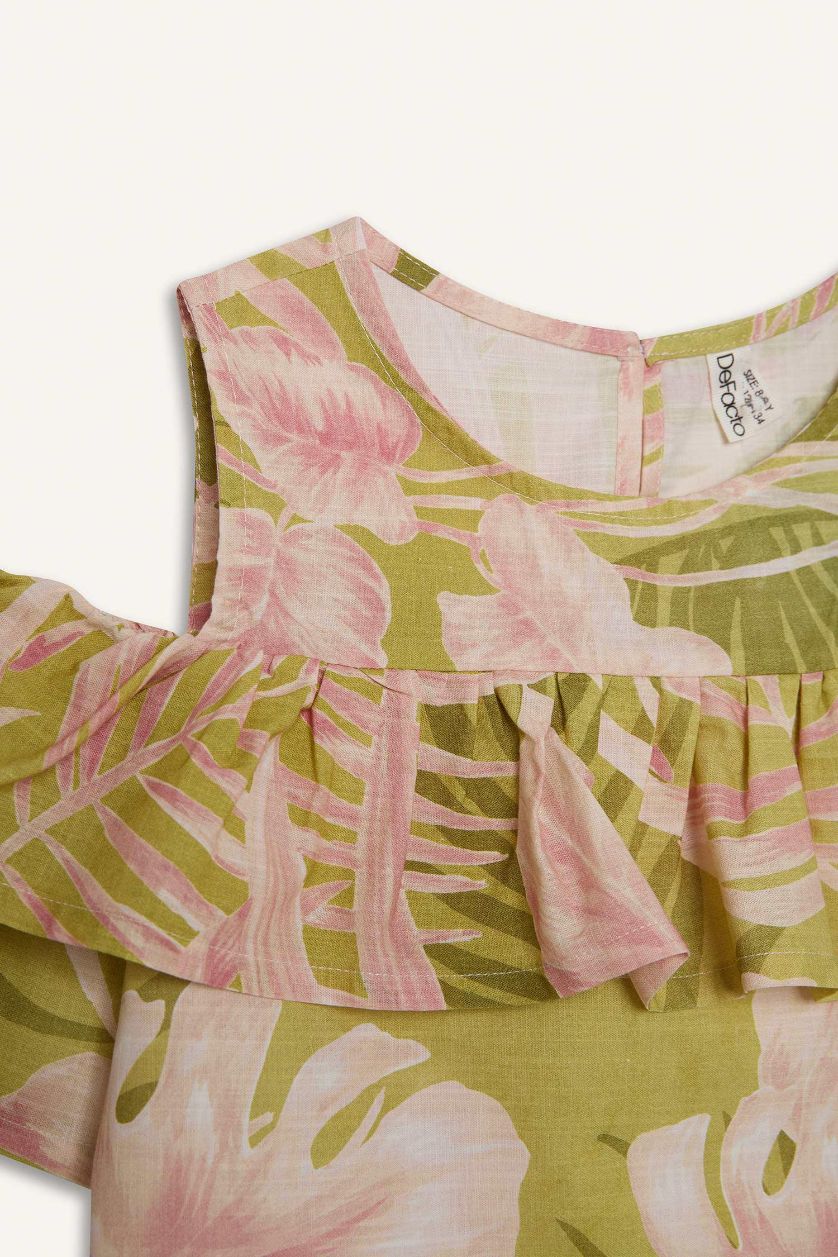 Kız Çocuk - Genç Kız Yeşil Desenli Kısa Kollu Bluz Kız Çocuk