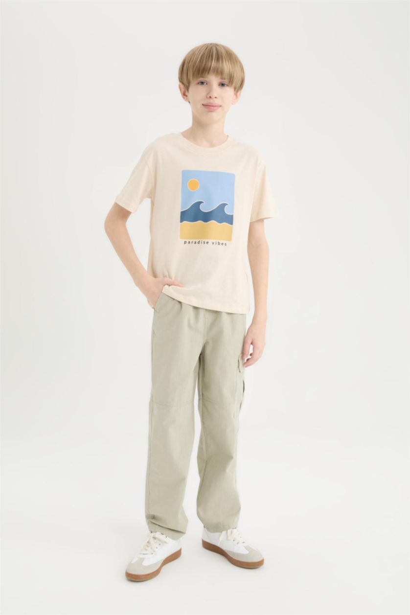 BOYS & TEENS Green Boy Loose Fit Standard Leg Textured Trousers