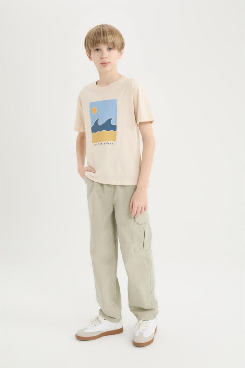 BOYS & TEENS Green Boy Loose Fit Standard Leg Textured Trousers