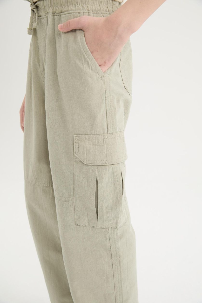 Erkek Çocuk - Genç Erkek Yeşil Loose Fit Standart Paça Gofre Dokulu Pantolon Erkek Çocuk