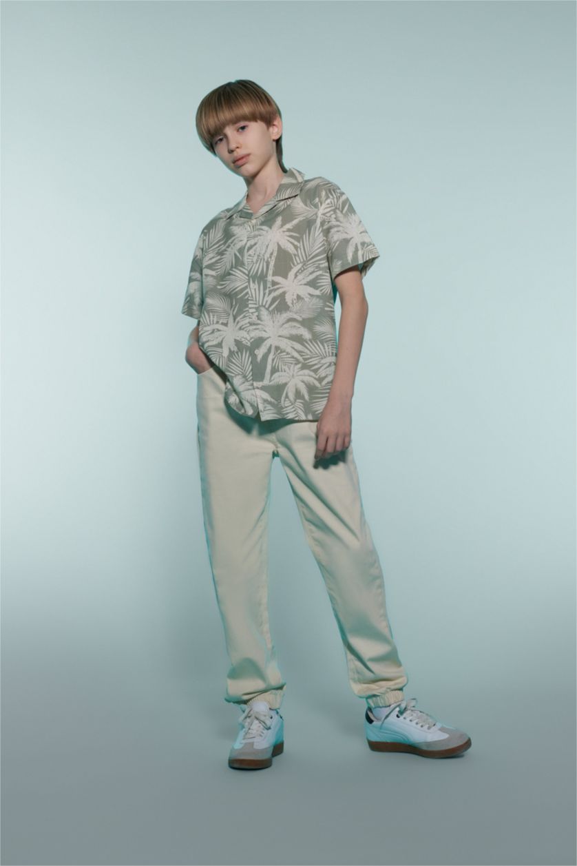 Erkek Çocuk - Genç Erkek Ekru Jogger Fit Standart Paça Gabardin Pantolon Erkek Çocuk