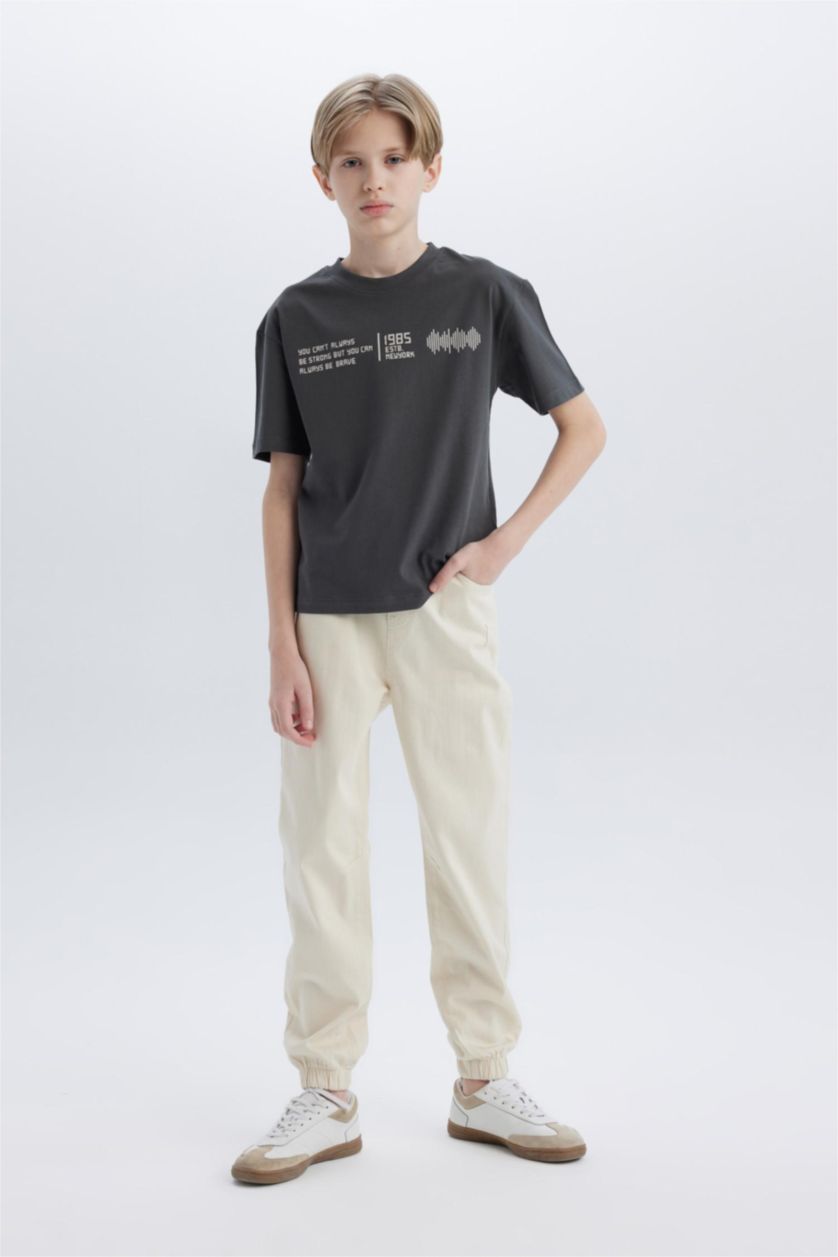 Erkek Çocuk - Genç Erkek Ekru Jogger Fit Standart Paça Gabardin Pantolon Erkek Çocuk