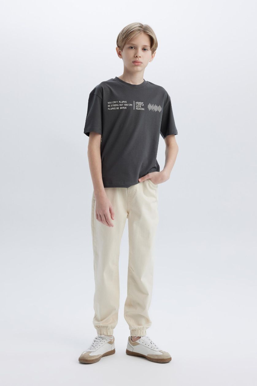 Erkek Çocuk - Genç Erkek Ekru Jogger Fit Standart Paça Gabardin Pantolon Erkek Çocuk