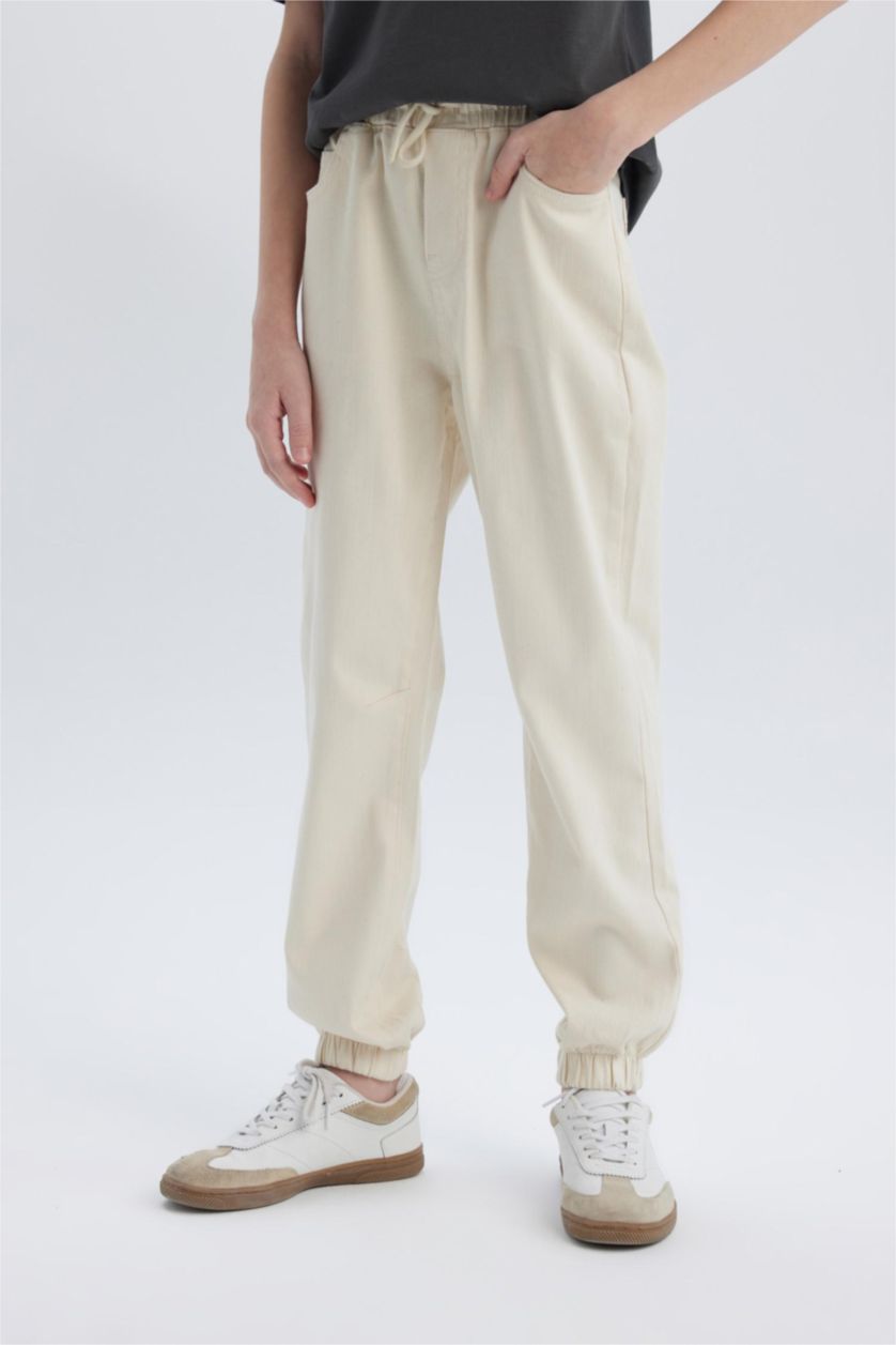 Erkek Çocuk - Genç Erkek Ekru Jogger Fit Standart Paça Gabardin Pantolon Erkek Çocuk