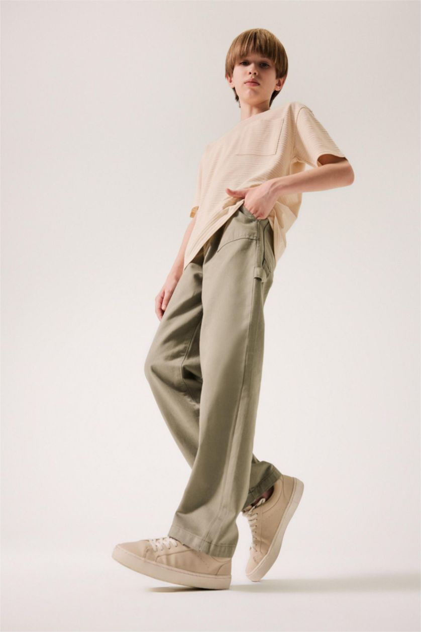 BOYS & TEENS Light Khaki Boy Wide Leg Standard Leg Gabardine Trousers