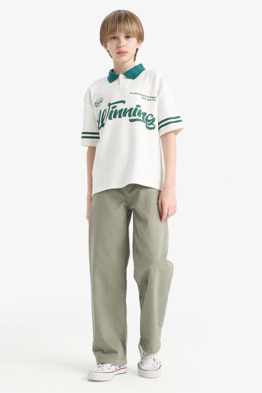 BOYS & TEENS Light Khaki Boy Wide Leg Standard Leg Gabardine Trousers