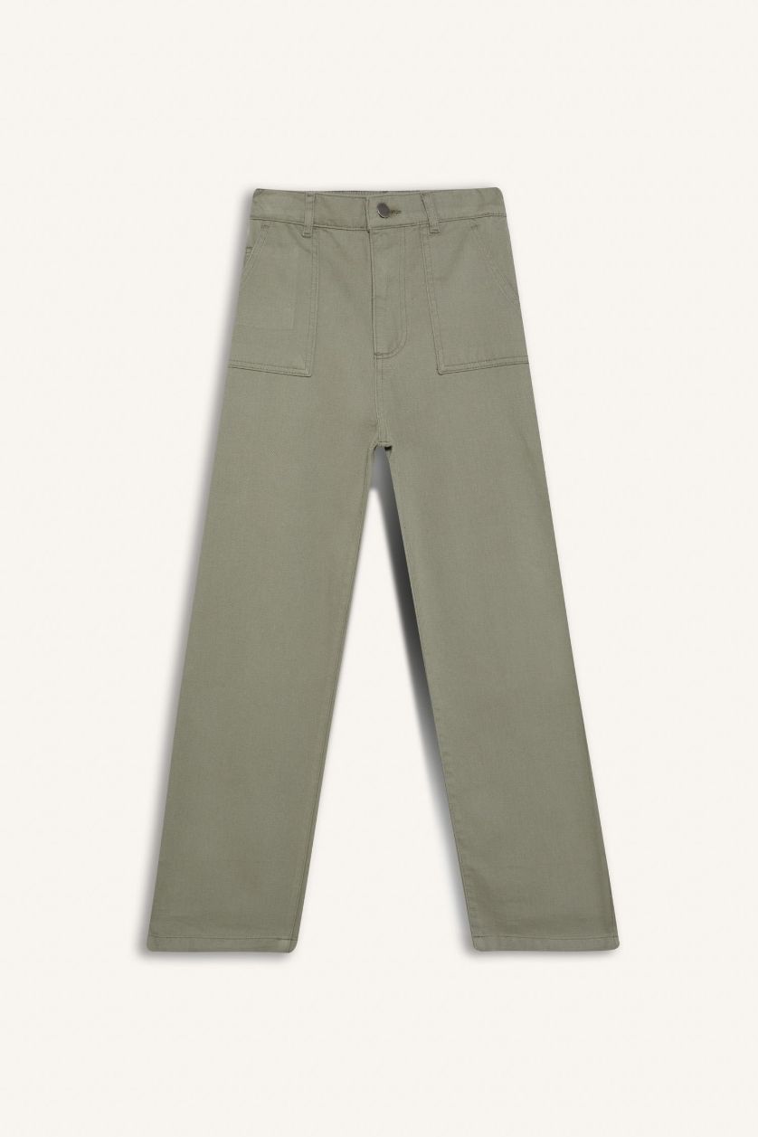 Erkek Çocuk - Genç Erkek Açık Haki Wide Leg Standart Paça Gabardin Pantolon Erkek Çocuk