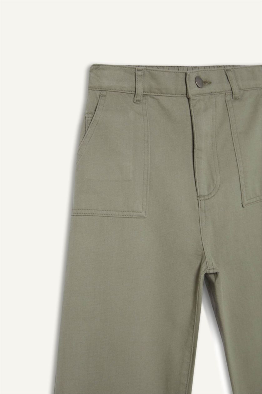 Erkek Çocuk - Genç Erkek Açık Haki Wide Leg Standart Paça Gabardin Pantolon Erkek Çocuk