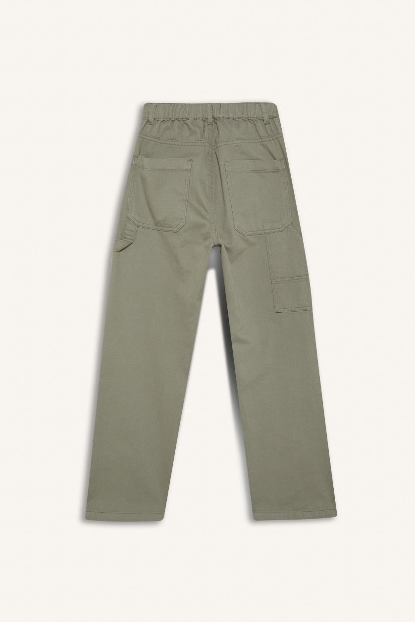 Erkek Çocuk - Genç Erkek Açık Haki Wide Leg Standart Paça Gabardin Pantolon Erkek Çocuk