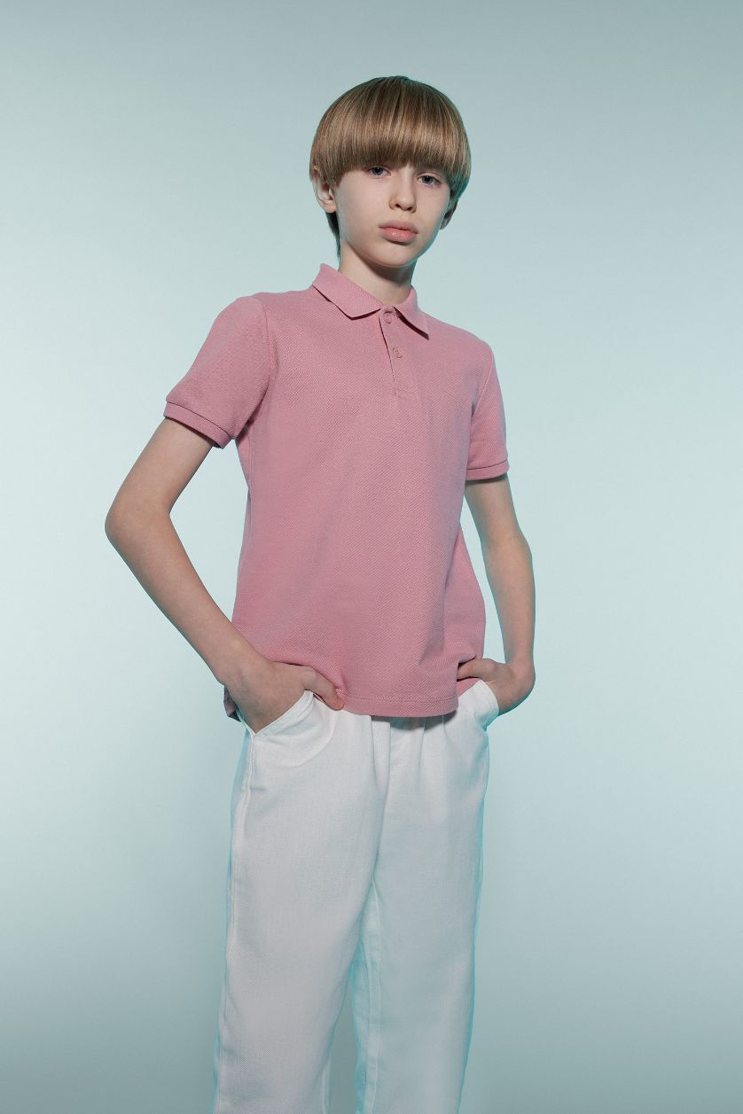 Erkek Çocuk - Genç Erkek Gülkurusu Polo Yaka Basic Düz Kısa Kollu Tişört Erkek Çocuk