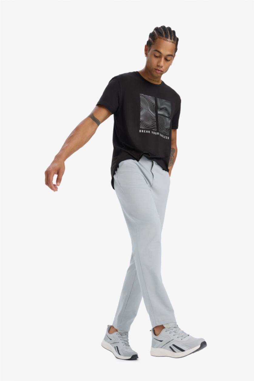 Man Light Grey DeFactoFit Slim Fit Double Pocket Standard Leg Sports Joggers