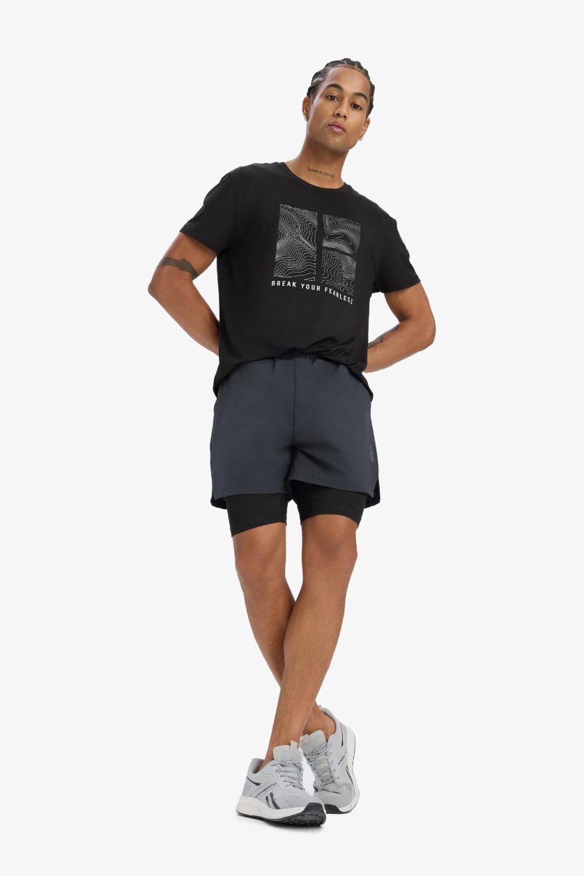 Erkek Antrasit Slim Fit Dar Kesim Sporcu Taytlı Dokuma Şort