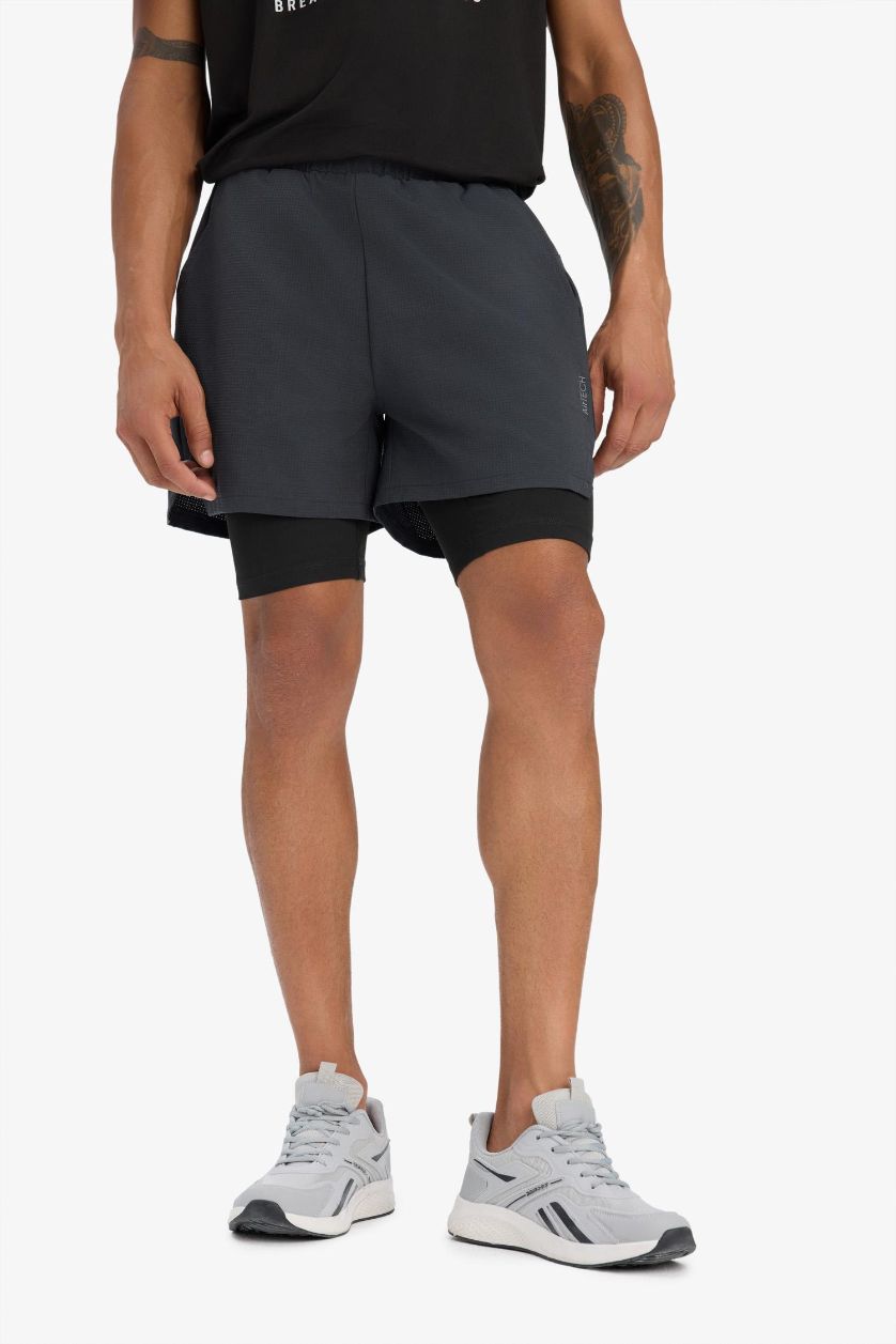 Erkek Antrasit Slim Fit Dar Kesim Sporcu Taytlı Dokuma Şort