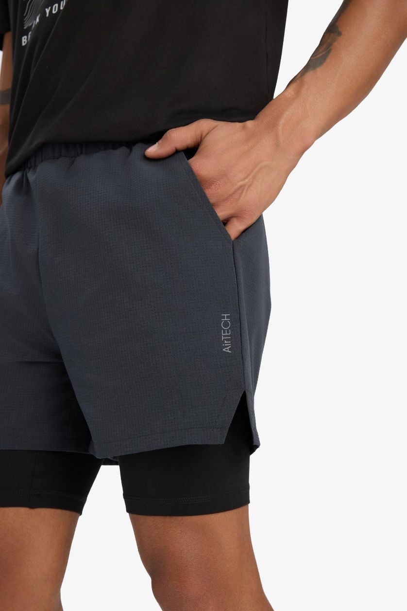 Erkek Antrasit Slim Fit Dar Kesim Sporcu Taytlı Dokuma Şort